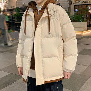 Ilooove - Fake Two Piece Coat Men Loose Hooded Jackets Autumn Winter Street Fashion Drawstring Jacket Tops Male Casual Coats - ilooove