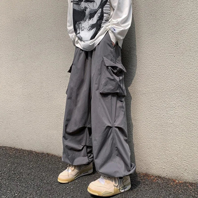 Ilooove Men's Summer Streetwear Elastic Waist Y2K Baggy Cargo Pants Trousers Hip Hop Loose Women Wide Leg Pants Male Korean