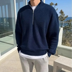 Ilooove Autumn Winter Stand-up Collar Half-zip Sweater Men's Handsome Loose Casual High Street Sweaters Men Pullovers Male Clothes - ilooove