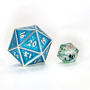 Hymgho 45mm Solid Metal Behemoth Spindown D20 -- Glow in the Dark Blue - Guildhall Games