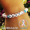 White Pearls - Pink/Blue Accents - Personalized Bracelet w/ Angel Wing & Awareness Ribbon Charm