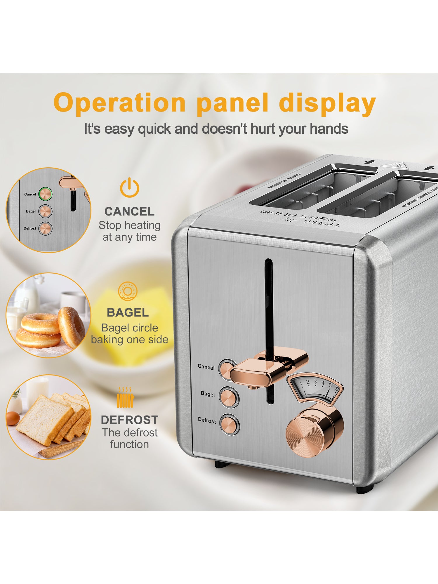 WHALL Toaster 2 slice Stainless Steel Toasters with Bagel, Cancel