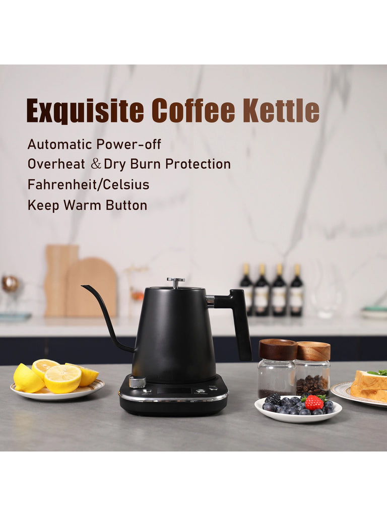 Nic Electric Gooseneck Kettle, Electric Kettle with Heating Base with Buttons and LED Display, 0.8L