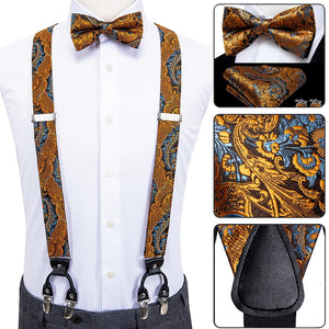 Luxury Silk Men's (Suspenders Metal, Bow Tie, Hanky, Cufflinks) Vintage Adjustable - outoftheboxshopping23