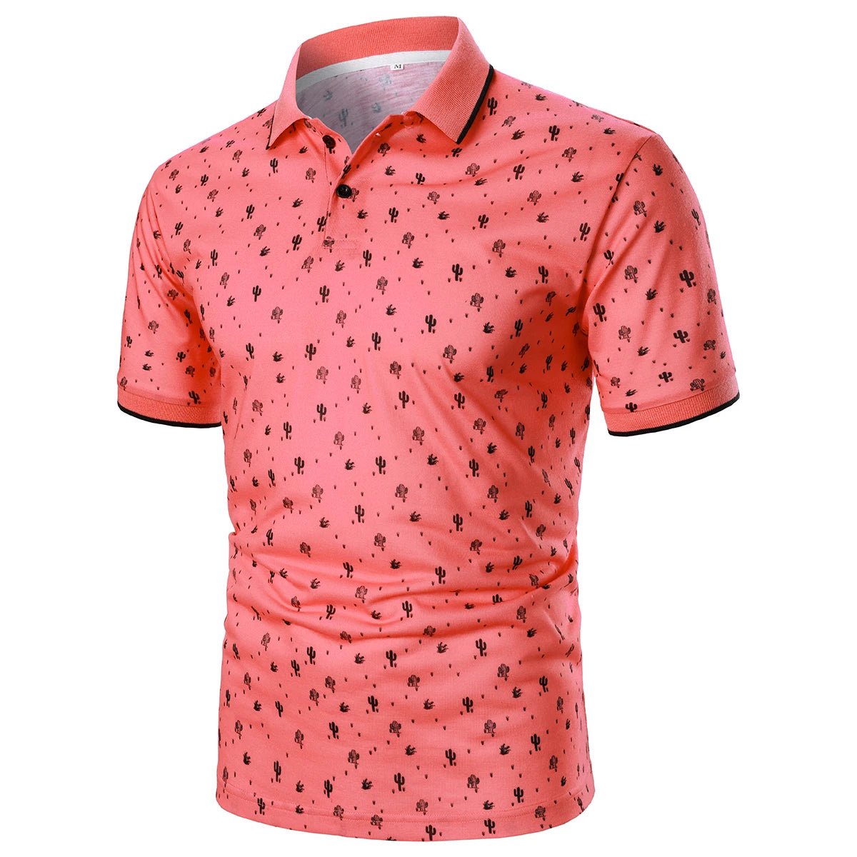 Men Short Sleeve Polo Shirt Cactus Print Pattern Casual Streetwear