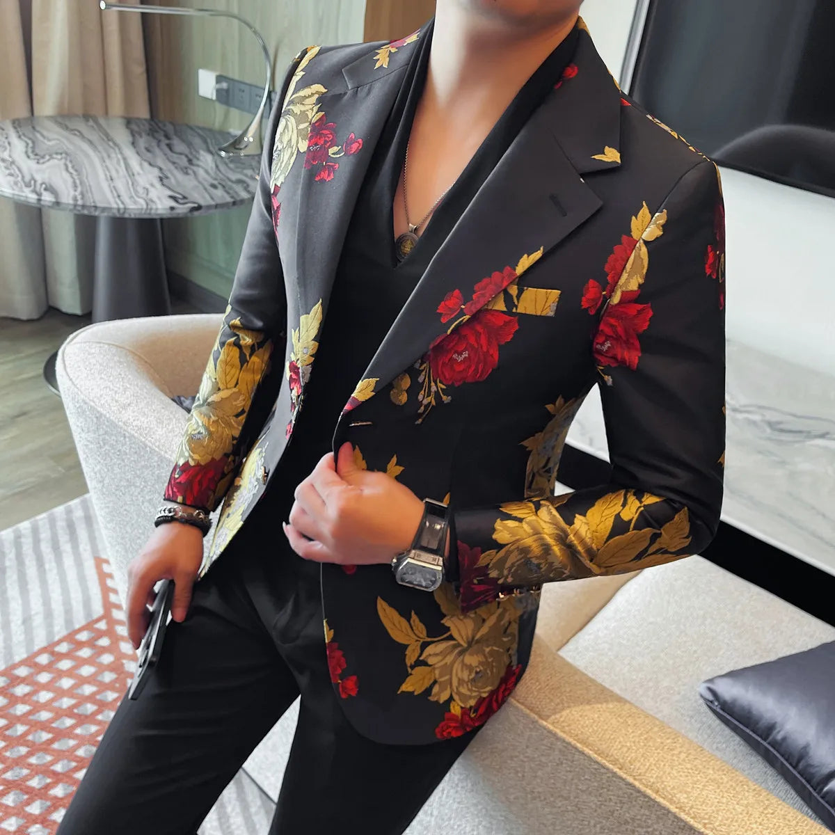 Men's fashionable versatile casual and trendy embroidered suit jacket