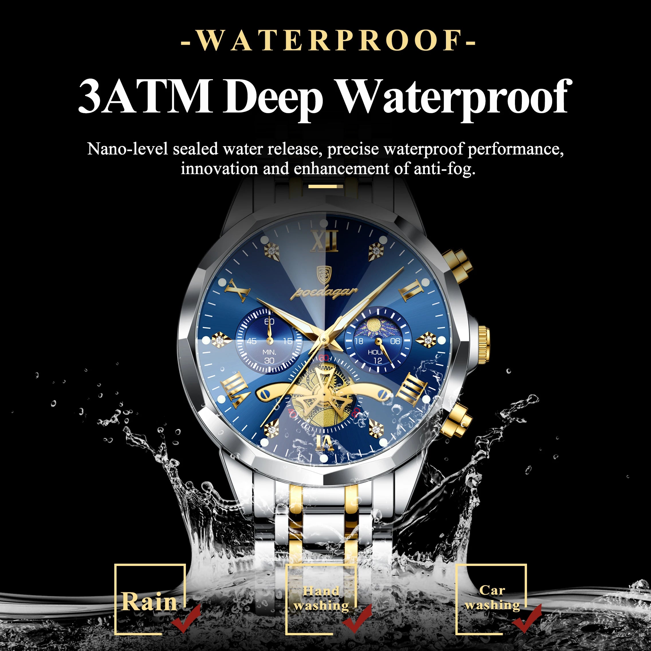 Luxury Waterproof Luminous Chronograph Wristwatch Stainless Steel Quartz Men's Watches