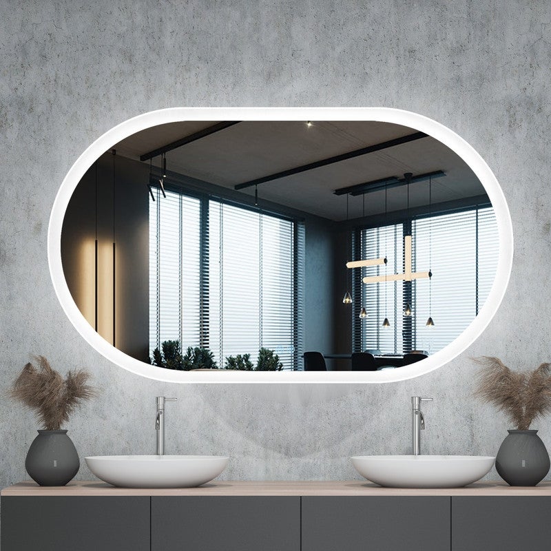 Frameless Oval Smart Vanity Mirror with Lights?Anti Fog Dimmable LED Mirror for Wall Touch Control