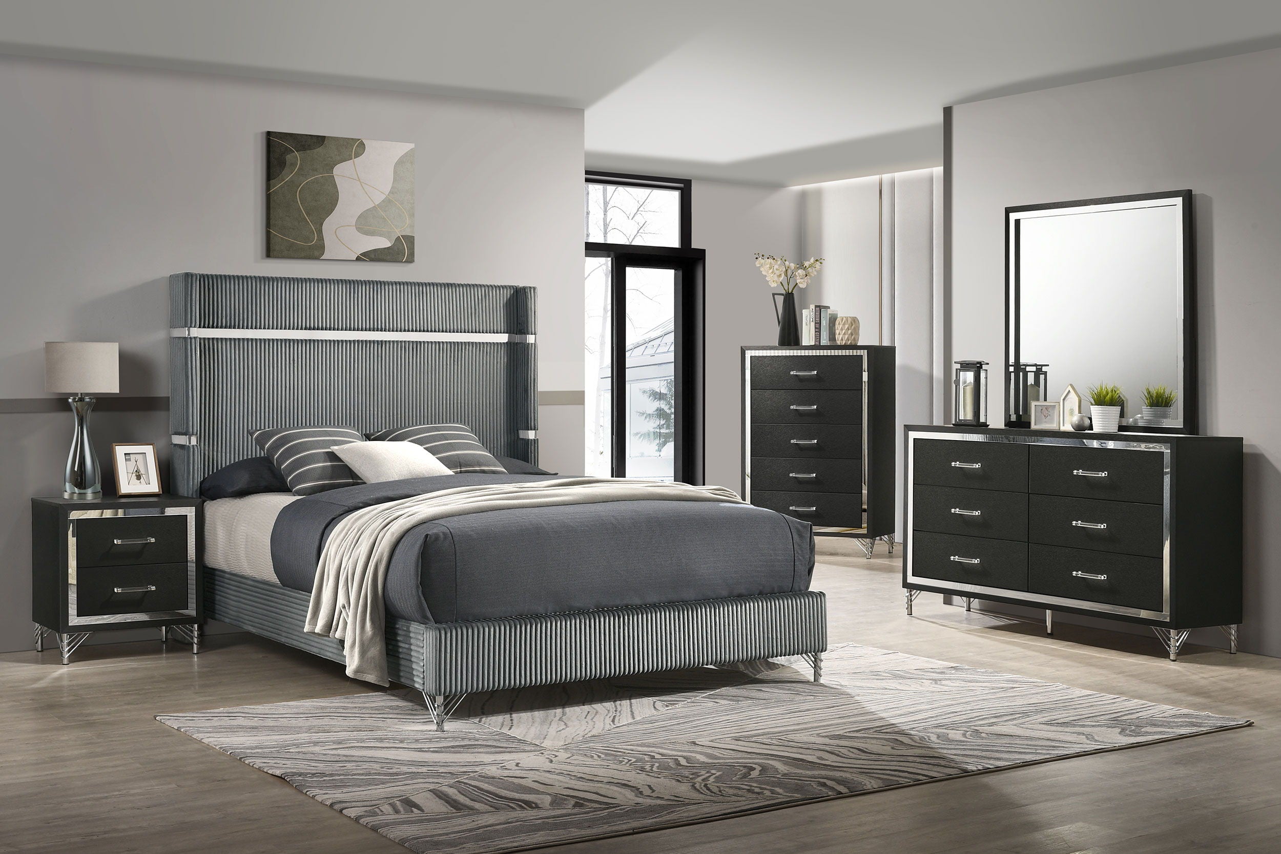 Lucia Bedroom Set Incorporating an Upholstered Wingback Panel Bed