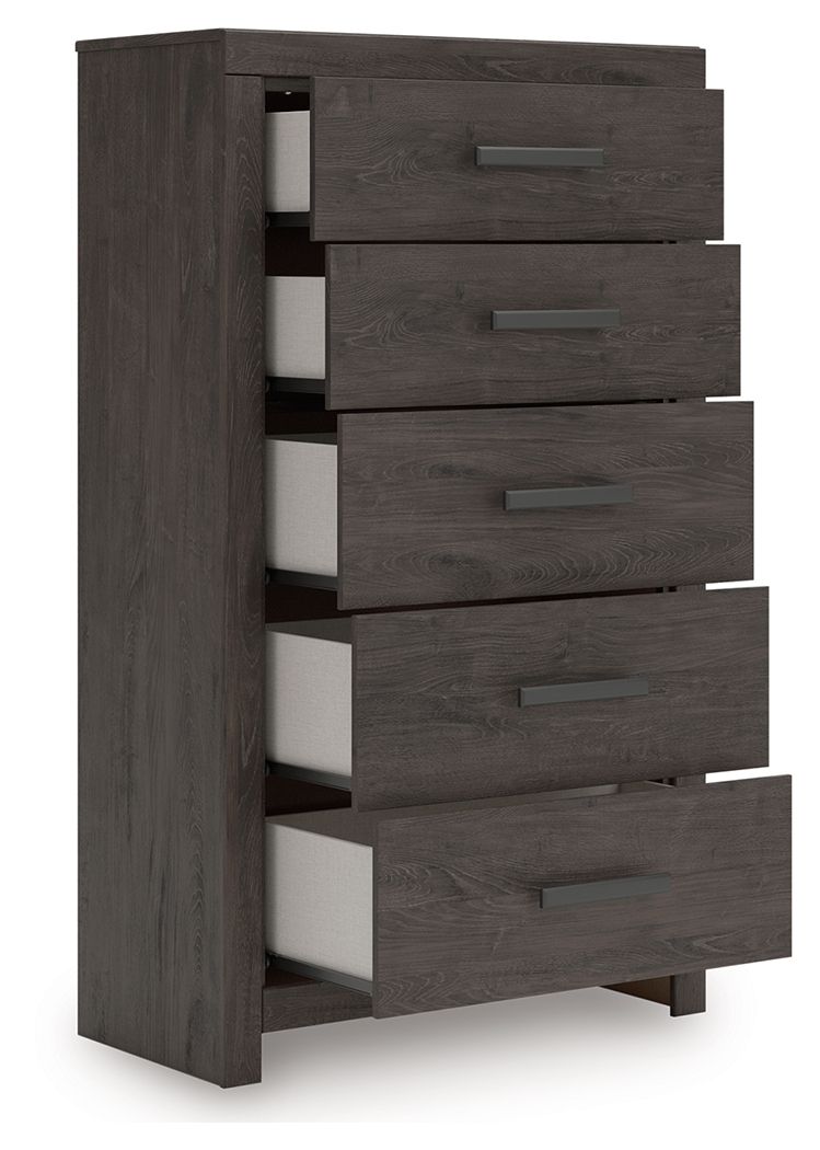 Charcoal Five Drawer Chest by Prendonea