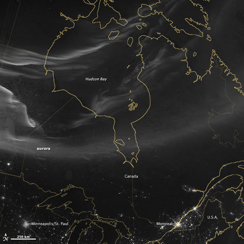 satellite image of the aurora taken with the VIIRS day/night band