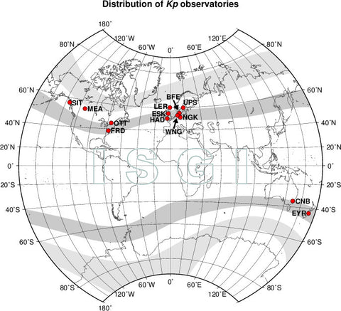 distribution of magnetometers used in the Kp index calculation
