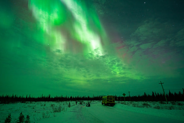 Aurora chasers chasing the northern lights in Churchill, Manitoba