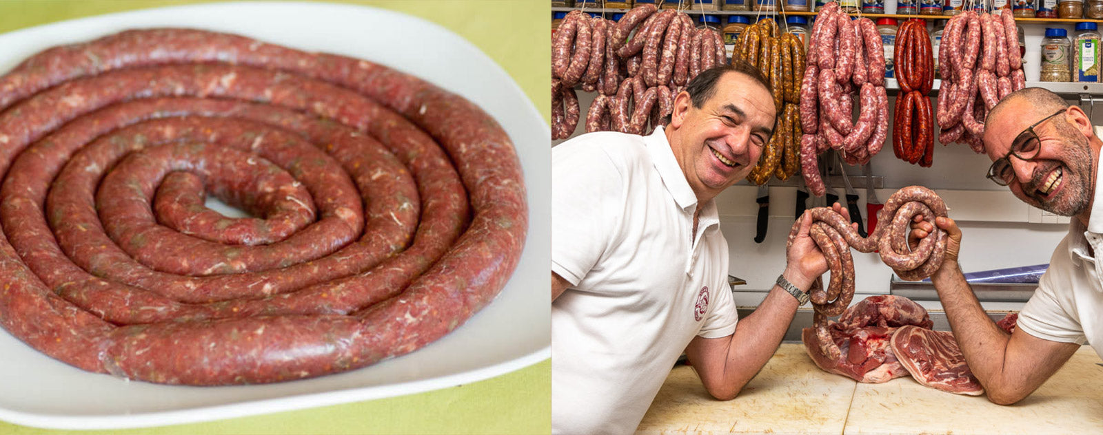 IMAGE SAUCISSE EN BOUCHERIE ET SAUCISSE A LA MAISON