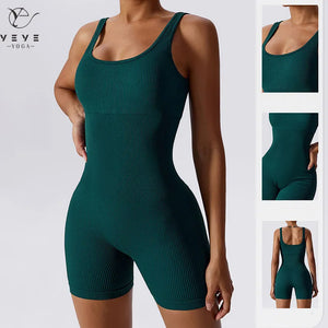 Women's Yoga Rompers One Piece Tummy Control Seamless Ribbed Jumpsuit Padded Sports Bra Romper Fashion Fitness Sportwear - todayshealthandwellnessshop