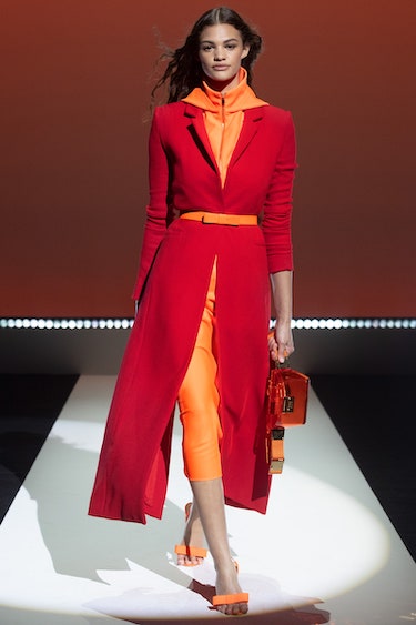 Brandon Maxwell runway image of color-block outfit