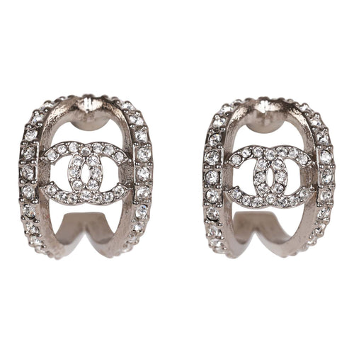 Chanel 22A Oval Cutout Crystal CC Logo Earrings