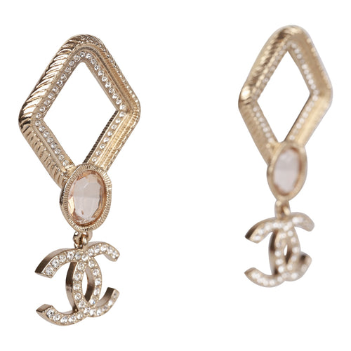 Chanel CC Gold and Crystal Huggie Earrings