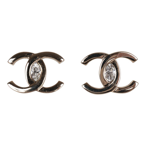 Chanel Silver CC Faux Crystal Pearl Drop Earrings