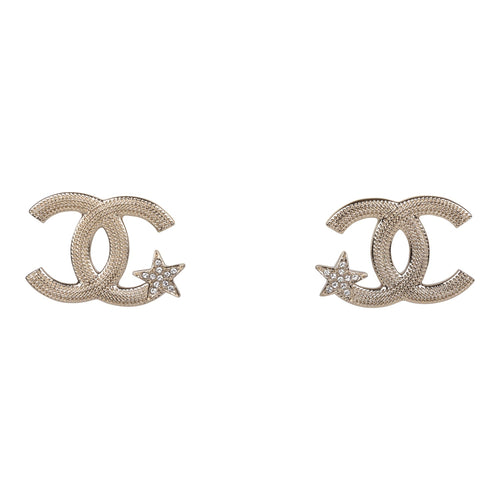 Chanel CC Gold and Crystal Huggie Earrings