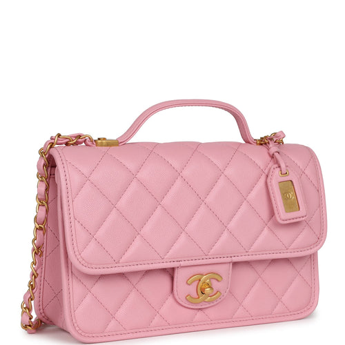 Chanel Mini Top Handle Flap Bag Pink Caviar Aged Gold Hardware