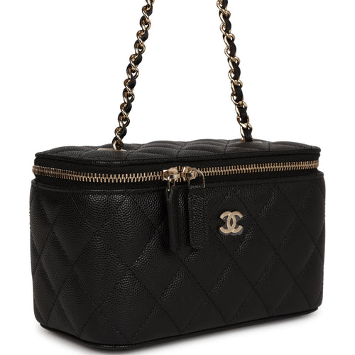 Chanel CC Chain Handle Zip Around Vanity Case with Chain Quilted Lambskin  Mini Black 208648161