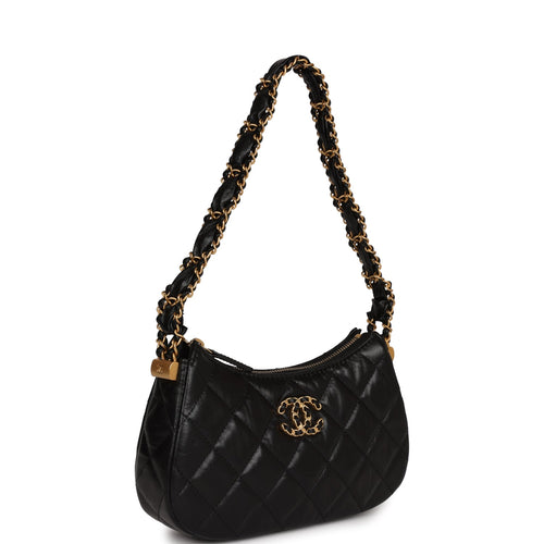 Large hobo bag, Shiny crumpled lambskin & gold-tone metal, black — Fashion  | CHANEL
