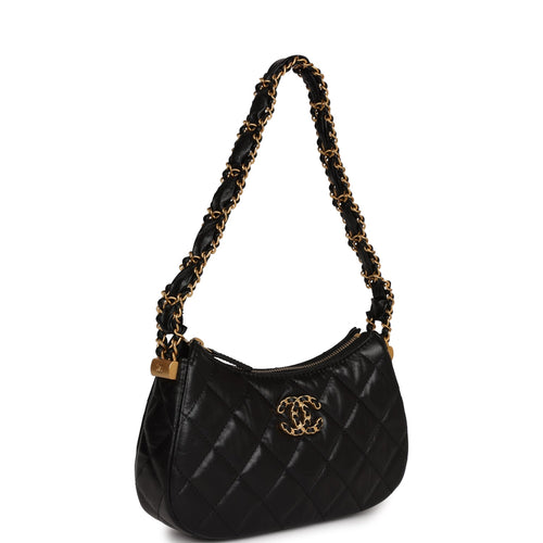 Chanel CC Hobo Bag Black Shiny Crumpled Calfskin Gold Hardware