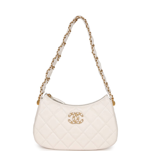 Chanel White & Black Aged Calfskin Quilted Large Gabrielle Hobo