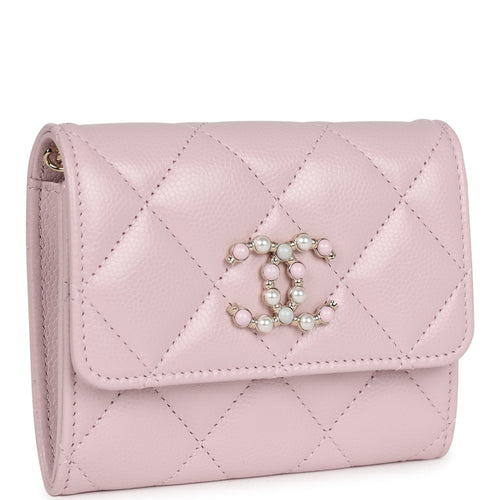 CHANEL Caviar Quilted Coco Candy Card Holder On Chain Light Pink 736695