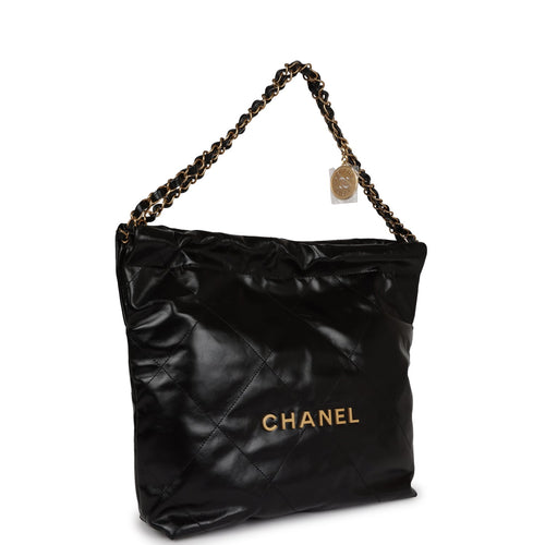 CHANEL 22 trash bag Handbag Shiny Calfskin & Gold-Tone Metal Light Blue so  black small 37CM - luxuriaworld