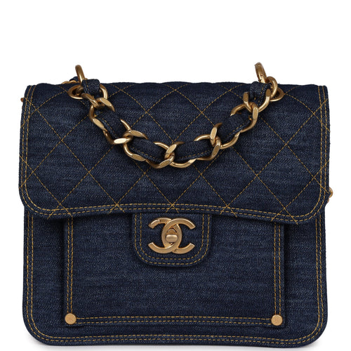 Chanel Denim Pearl Crush Rectangular Mini Classic Flap Bag Antique Gold  Hardware – Madison Avenue Couture