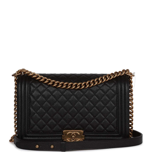 Pre-owned Chanel New Medium Boy Bag Black Lambskin Antique Gold