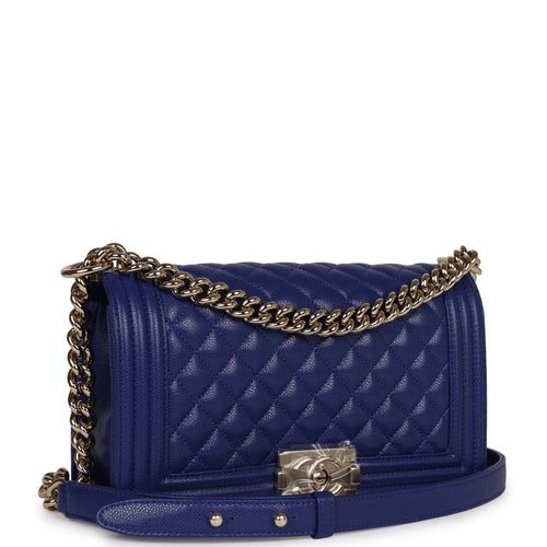 Chanel Handbag Boy Quilted Medium 6ck1202 Blue Velvet Cross Body Bag, Chanel