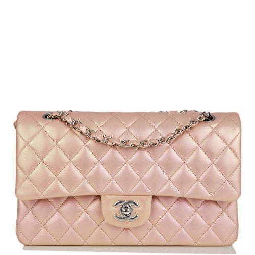 Chanel Pink Iridescent Quilted Lambskin Medium Classic Double Flap