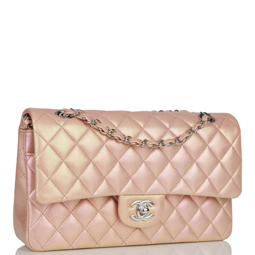 Chanel Pink Iridescent Quilted Lambskin Medium Classic Double Flap