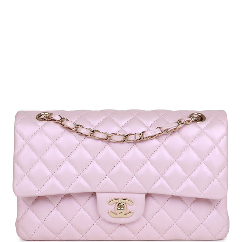 Chanel Medium M/L Classic Double Flap Bag In PINK Lambskin, 24K