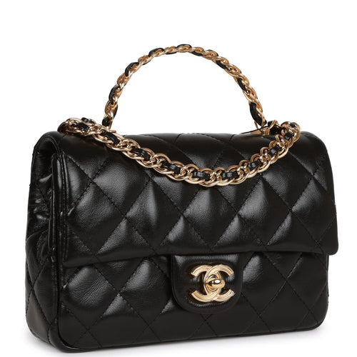 Chanel Mini Rectangular Flap with Top Handle Black Lambskin Antique Go –  Madison Avenue Couture