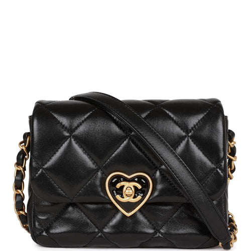 Chanel Round Flap Shoulder Bag Black Lambskin Auction