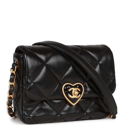 Chanel Heart Mini Flap Bag Black Lambskin Enamel and Light Gold
