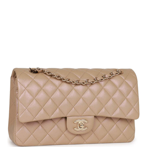 Chanel White Quilted Caviar Medium Classic Double Flap Bag Light Gold  Hardware