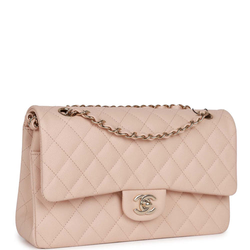 Chanel White Quilted Caviar Medium Classic Double Flap Bag Light Gold  Hardware