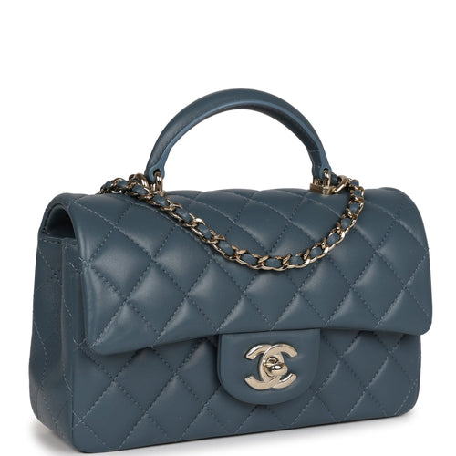 Chanel Dark Blue Lambskin Rectangular Mini Flap Top Handle Light Gold  Hardware – Madison Avenue Couture