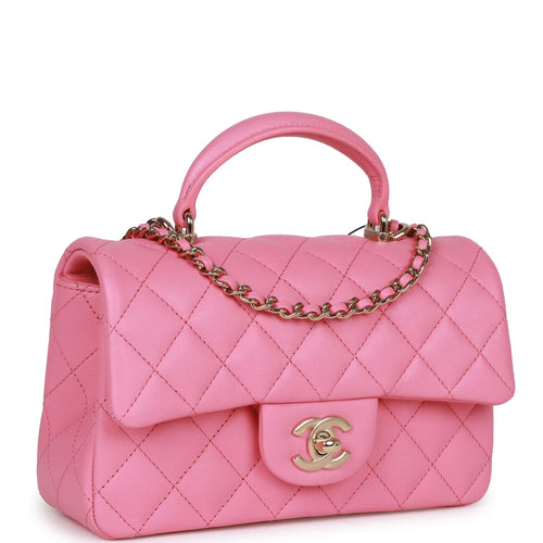 Chanel Black and Pink Lambskin Rectangular Mini Flap Bag Top