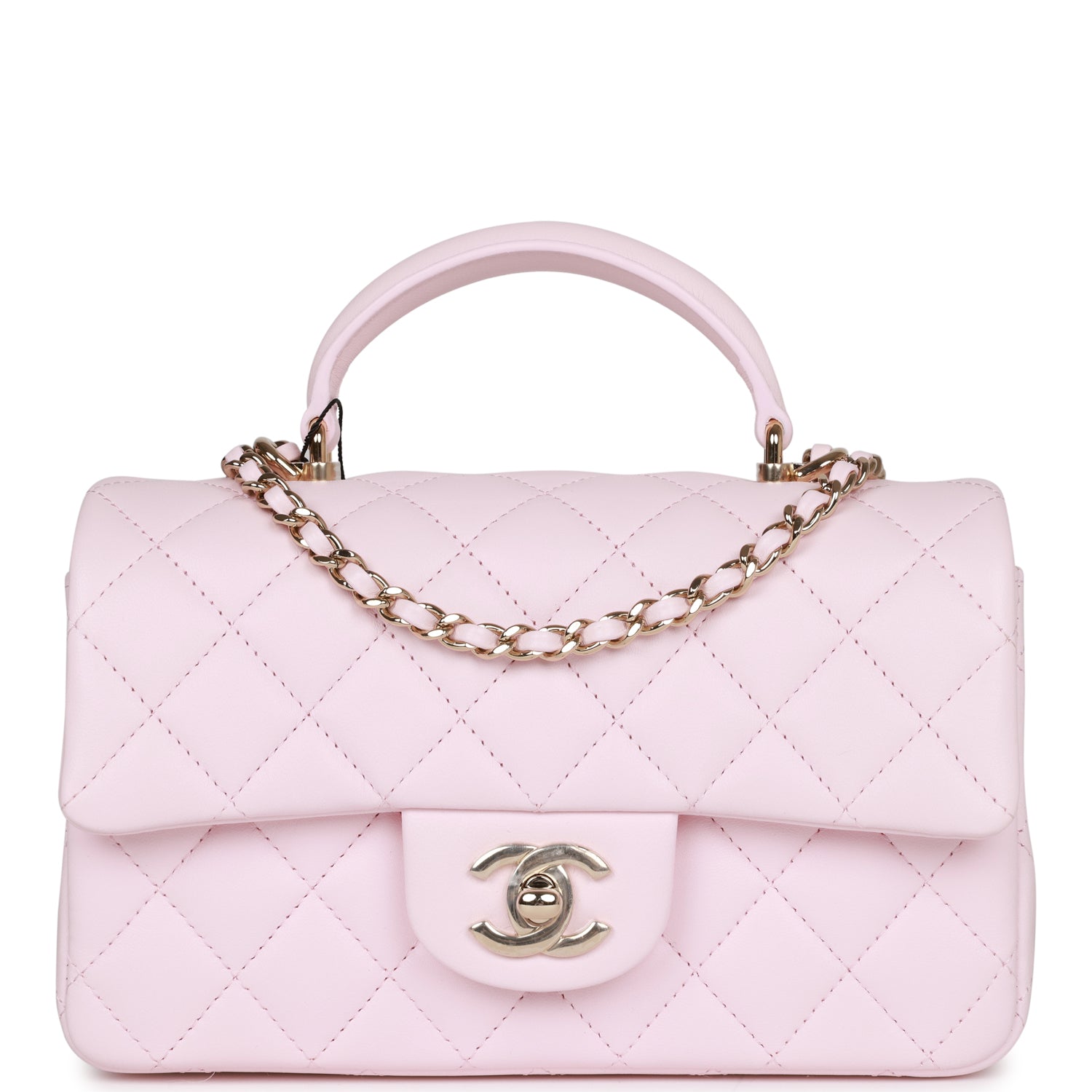 Chanel Mini Rectangular Flap with Top Handle Black and Pink Lambskin Light  Gold Hardware