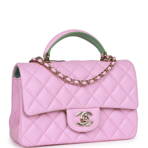 Chanel Pink Lambskin Rectangular Mini Classic Flap Light Gold