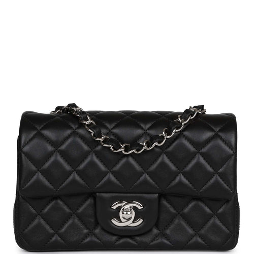 15S Chanel So Black Lambskin Chevron Rectangular Mini Flap Bag