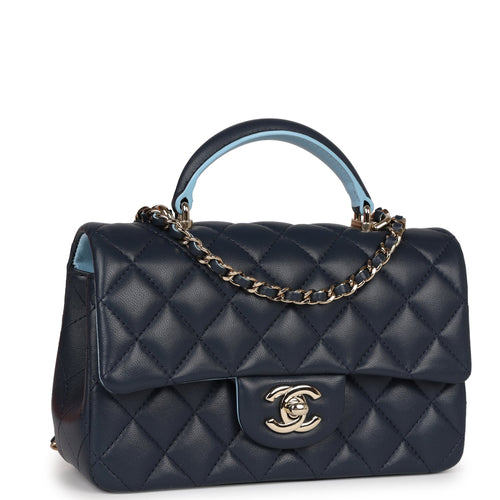 Chanel Light Blue Quilted Lambskin Mini Top Handle Bag