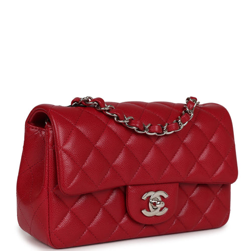 Chanel Red Lambskin Rectangular Mini Flap Top Handle Light Gold