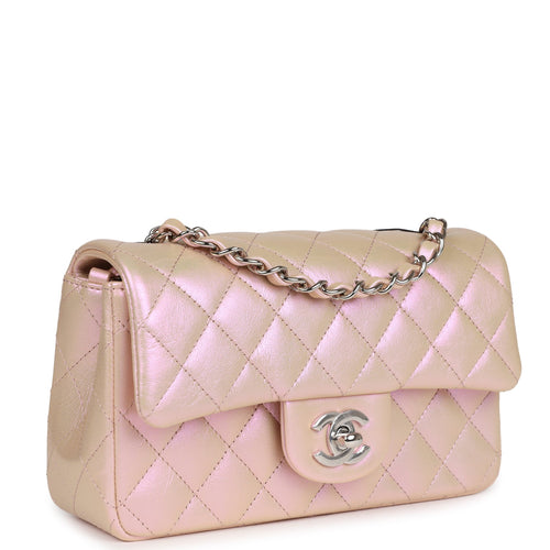 Chanel Pink Iridescent Lambskin Rectangular Mini Flap Silver Hardware –  Madison Avenue Couture